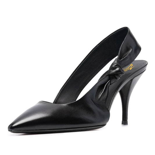 Elegant Pointed Toe Slip On Slingback Pumps Women's Black Heels