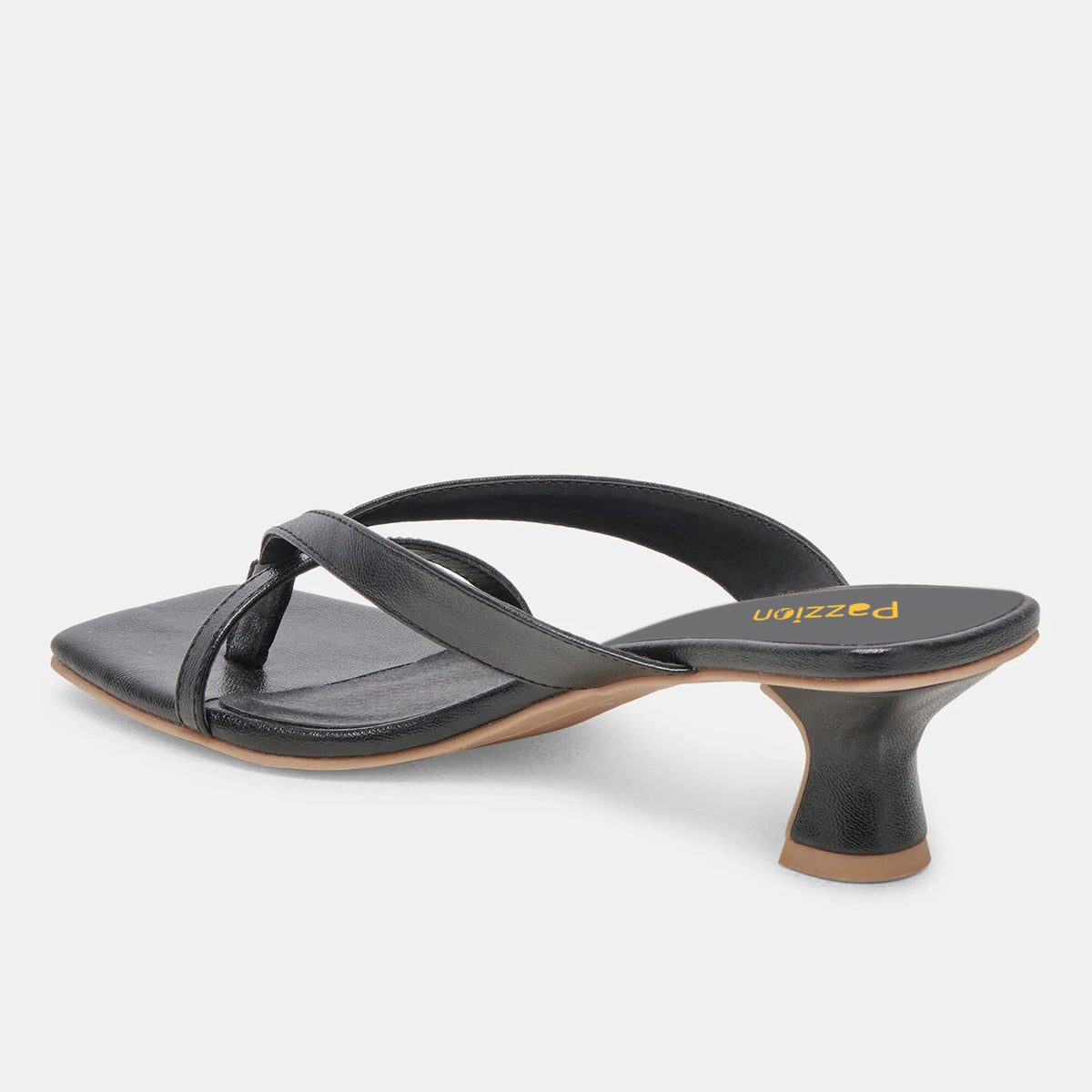 Elegant Square Toe Mid Heel Flip Flop Black Sandals for Women