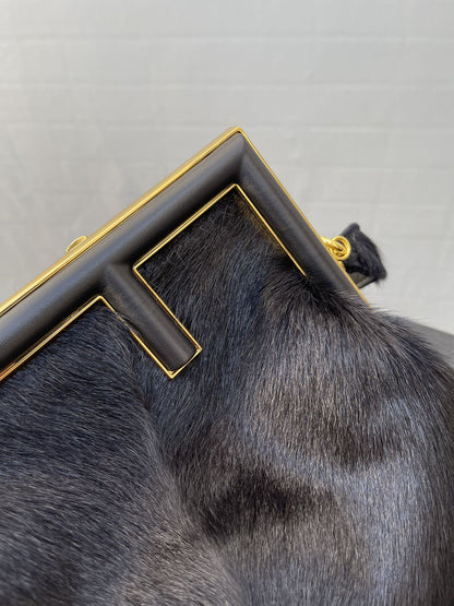 FI First Medium Black Fox Fur Bag For Woman 32.5cm/13in
