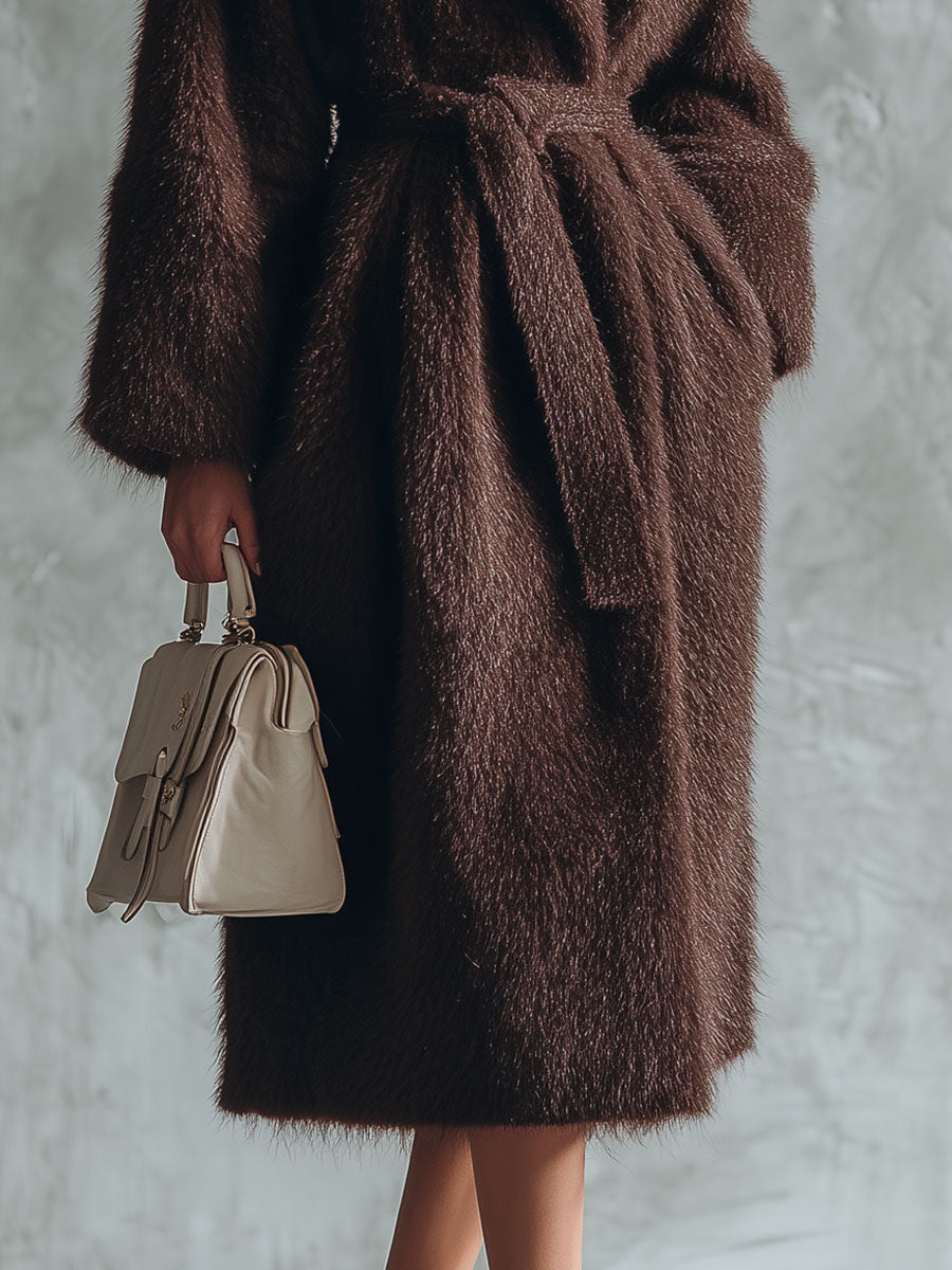 Elegant And Stylish Faux Mink Chocolate Brown Coat