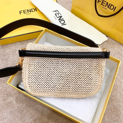 FI Baguette Woven Straw Black For Women, Handbags, Shoulder And Crossbody Bags 10.2in/26cm FF