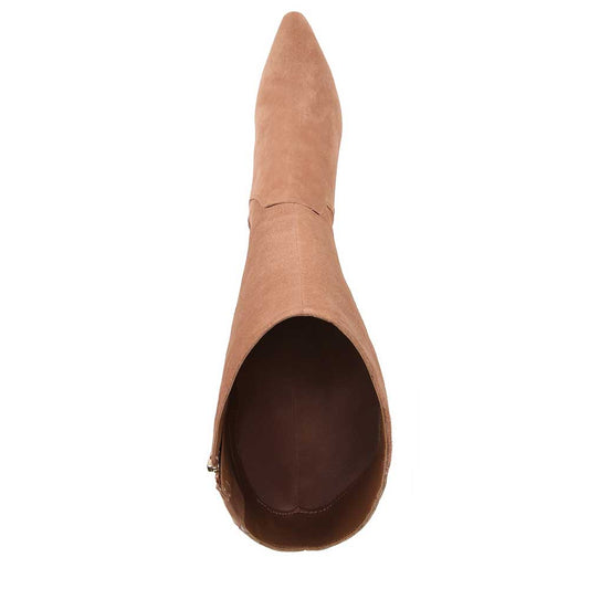 Beige Faux Suede Closed Toe Knee Kitten Heel Fall Boots for Women