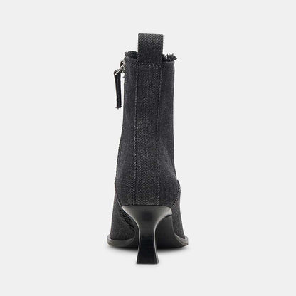 Denim Black Pointed Side-Zip Ankle Boots for Women