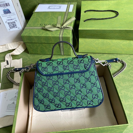 gg Marmont Multicolour Mini Top Handle Bag Green Blue For Women 8in/20cm gg