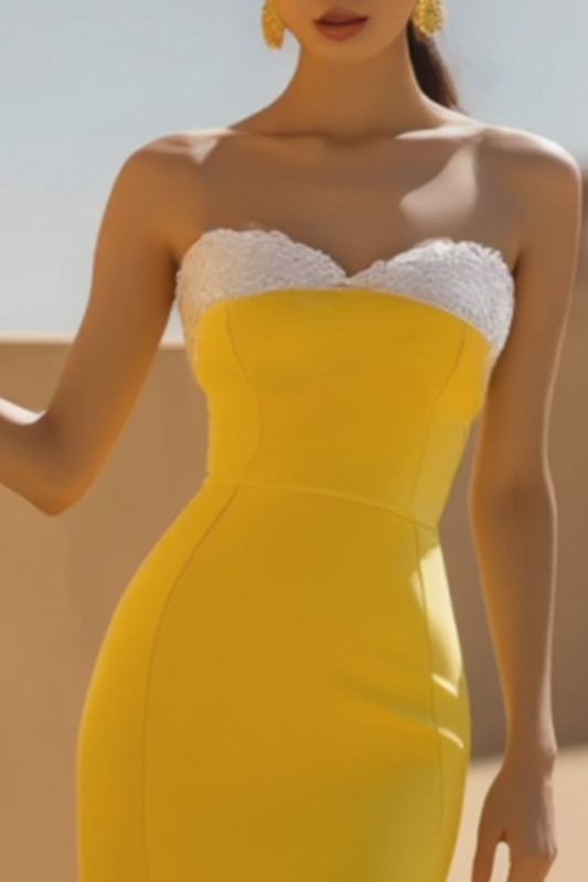 Formal Evening Dress Yellow Strapless Floor-Length Dress