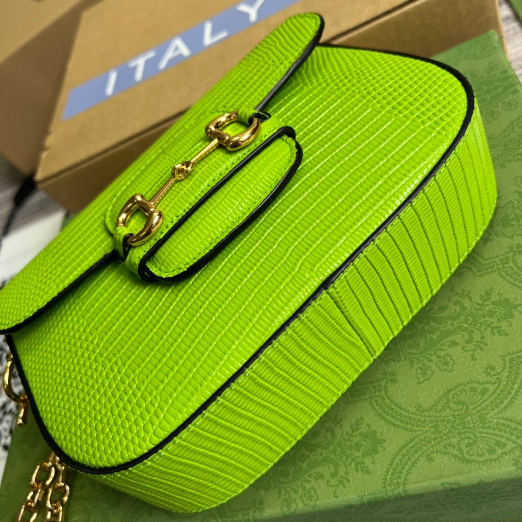 gg Horsebit 1955 Lizard Mini Bag Yellow For Women, Women&#8217;s Bags 8in/20cm gg‎