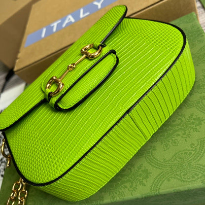 gg Horsebit 1955 Lizard Mini Bag Yellow For Women, Women&#8217;s Bags 8in/20cm gg‎