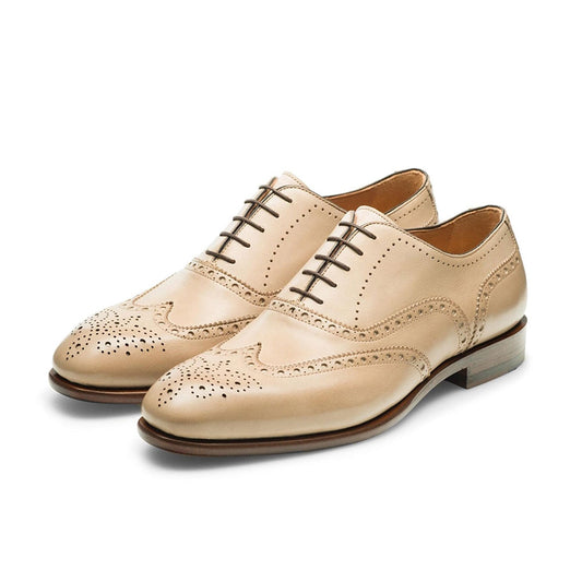 Beige Vegan Leather Round Toe Low Heel Lace-Up Oxford Shoes Women
