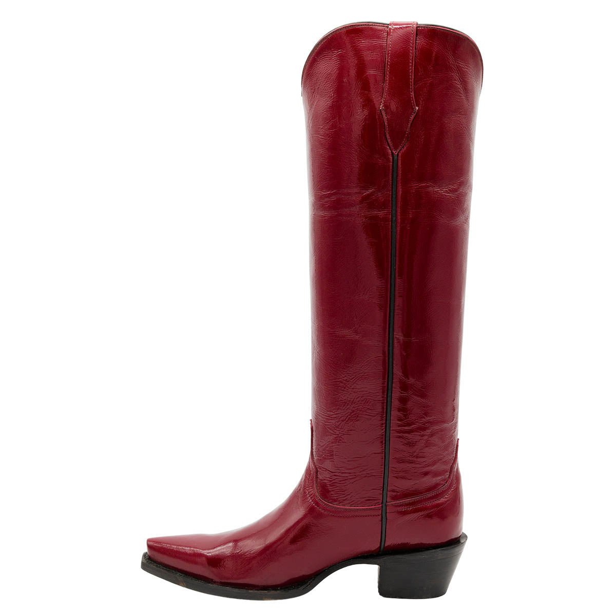 Faux Leather Block Heel Snip Toe Knee-High Red Cowgirl Boots
