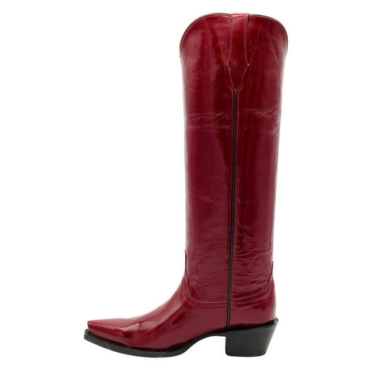 Faux Leather Block Heel Snip Toe Knee-High Red Cowgirl Boots
