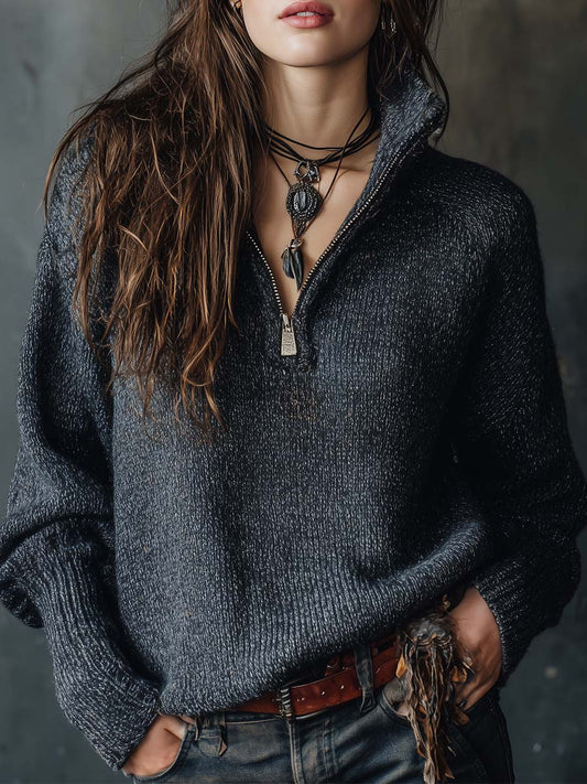 Dark Heather Half-Zip Knit Sweater