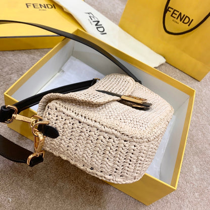 FI Baguette Woven Straw Black For Women, Handbags, Shoulder And Crossbody Bags 10.2in/26cm FF