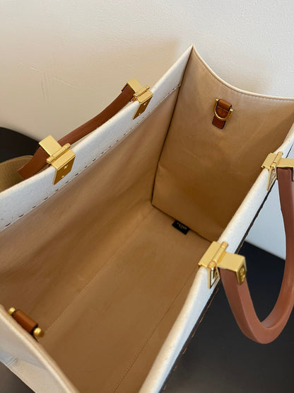 FI Sunshine Medium Tote Bag Light Grey Canvas For Women, Bags, Shoulder Bags 13.8in/35cm FF 8BH386