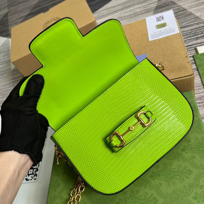 gg Horsebit 1955 Lizard Mini Bag Yellow For Women, Women&#8217;s Bags 8in/20cm gg‎