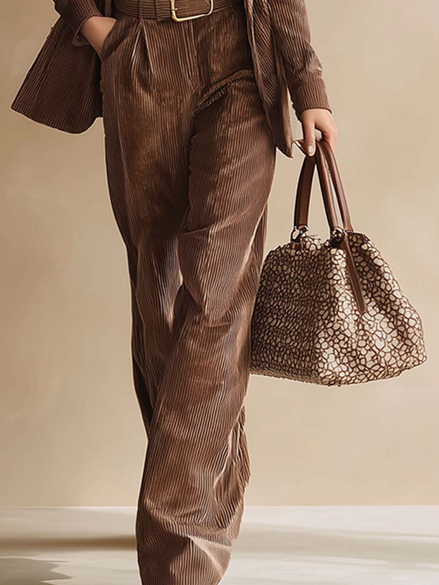 Elegant Classic Brown Corduroy Suit And Trousers Set
