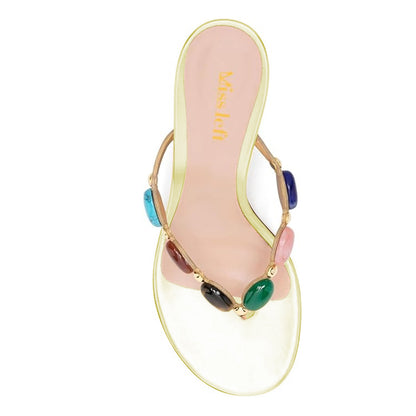 Faux Leather Round Toe Metallic Yellow Women's Heel Sandals