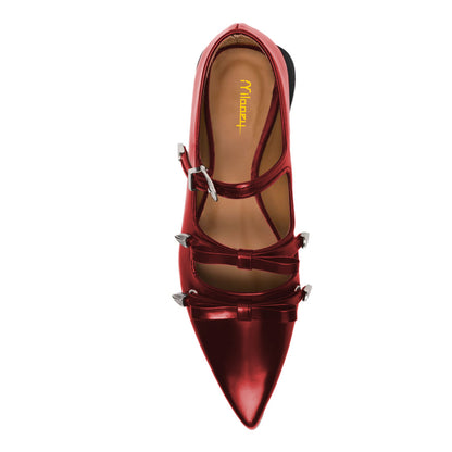 Fashion Pointed Toe Knot-Bow Red Casual Flats for Women