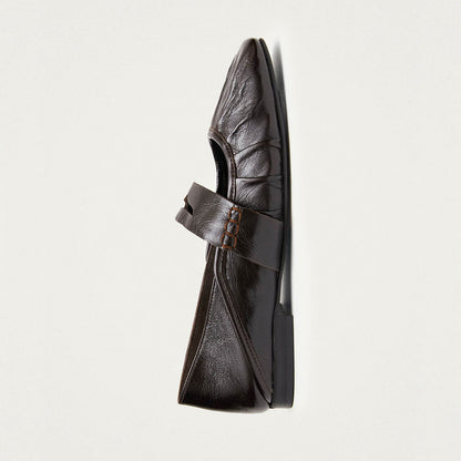 Dark Brown Strap Mary Jane Square Toe Ballet Flats for Women