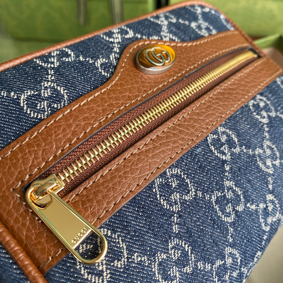 gg Ophidia gg Mini Bag Dark Blue And Ivory Eco Washed Organic gg Jacquard Denim For Women 6.9in/17.5cm gg 517350 2KQgg 8375