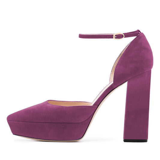 Elegant Purple Vegan Suede Pointed Toe Pumps Heels for Women