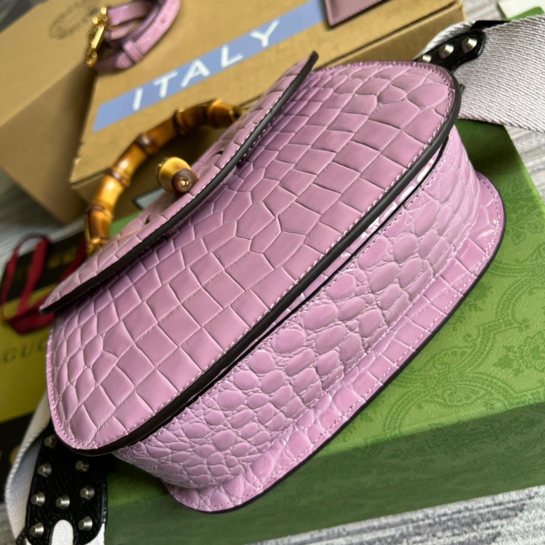 gg Bamboo 1947 Crocodile Top Handle Bag Pink For Women, Women&#8217;s Bags 10.2in/26cm gg