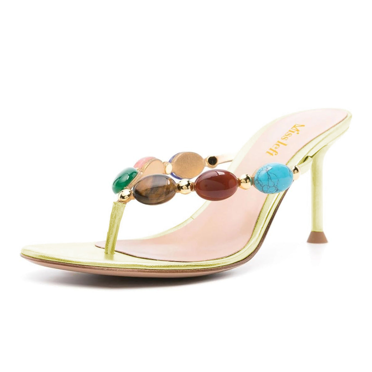 Faux Leather Round Toe Metallic Yellow Women's Heel Sandals