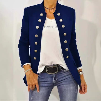 Everyday Stand Collar Long Sleeve Double Breasted Jacket