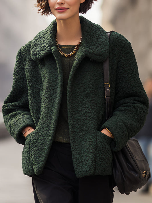 Forest Green Textured Sherpa Jacket