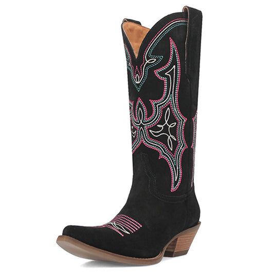 Embroidered Snip Toe Mid-Calf Wide Calf Cowgirl Boots in Black