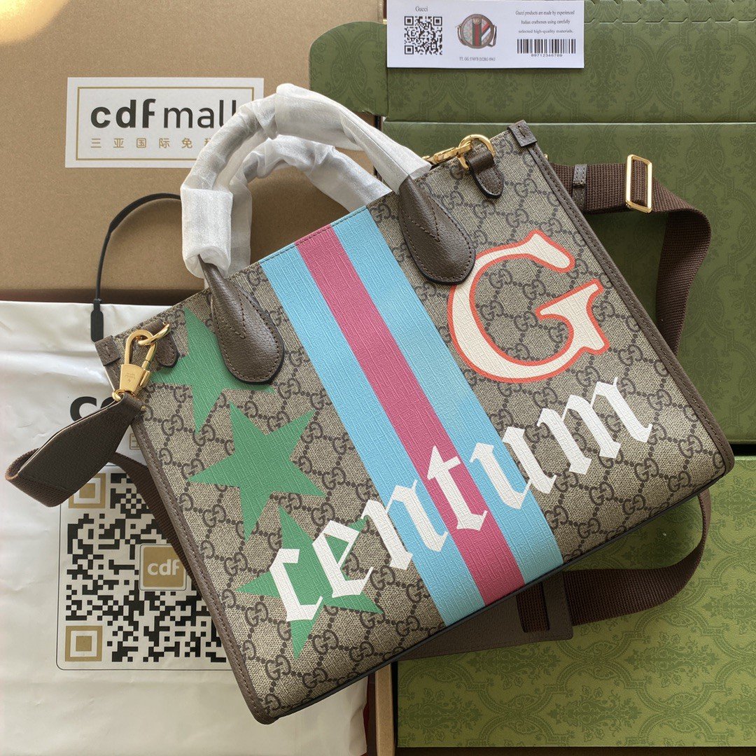 gg Medium Tote With Geometric Print Beige And Ebony gg Supreme Canvas With Geometric And Web Print For Women 14.8in/37.5cm gg 674148 UQHHG 8678