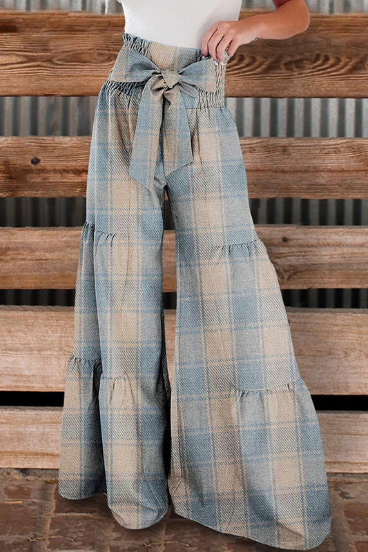 Check Print Casual Tiered Palazzo Pants