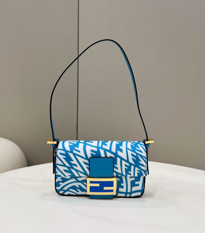 FI Mini Baguatte 1997 Blue Glazed Bag For Woman 19.5cm/7.5in