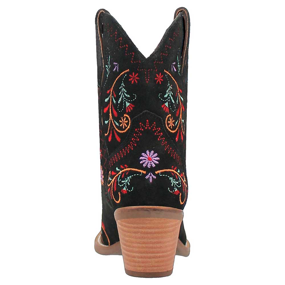Almond Toe Colorful Floral Embroidered Cowgirl Boots in Black