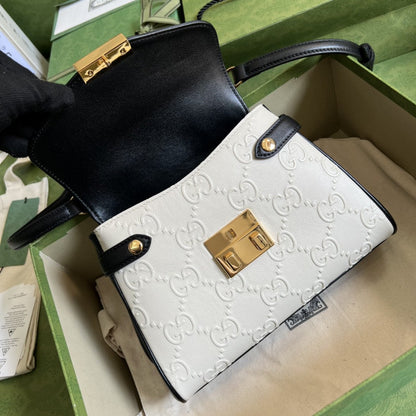gg Small Top Handle Bag White Debossed gg White For Women 11in/29cm  675791 UD9AX 9099