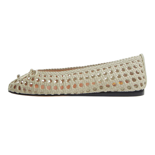 Beige Square Toe Vegan Leather Hollow-Out Bow Flat Shoes Women