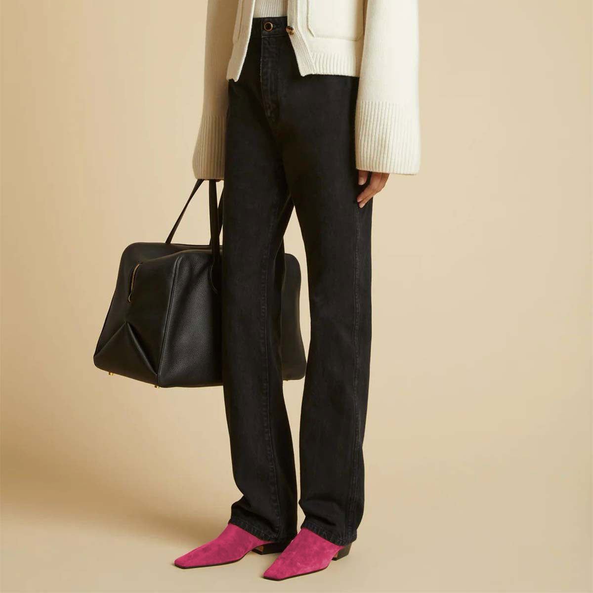 Fuchsia Square Toe Zipper Ankle Boots for Women with Chunky Heel