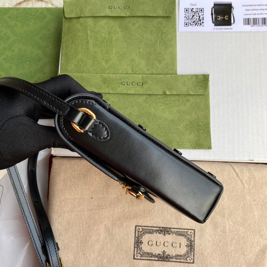 gg Horsebit 1955 Mini Bag Black For Women And Men 6.7in/17cm gg 625615 0YK0G 1000