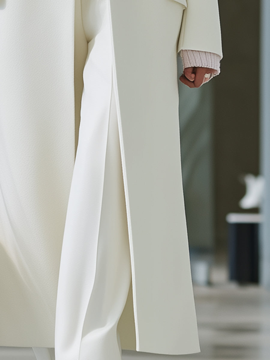White Collar Splicing Eco-friendly Wool Long Coat