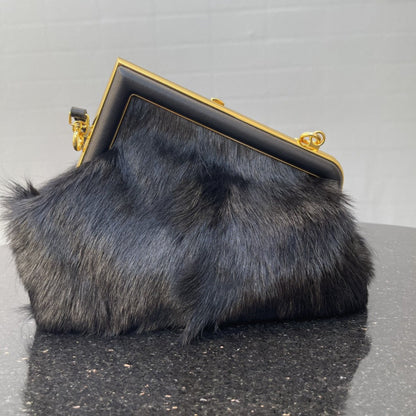 FI First Small Black Fox Fur Bag For Woman 26cm/10in