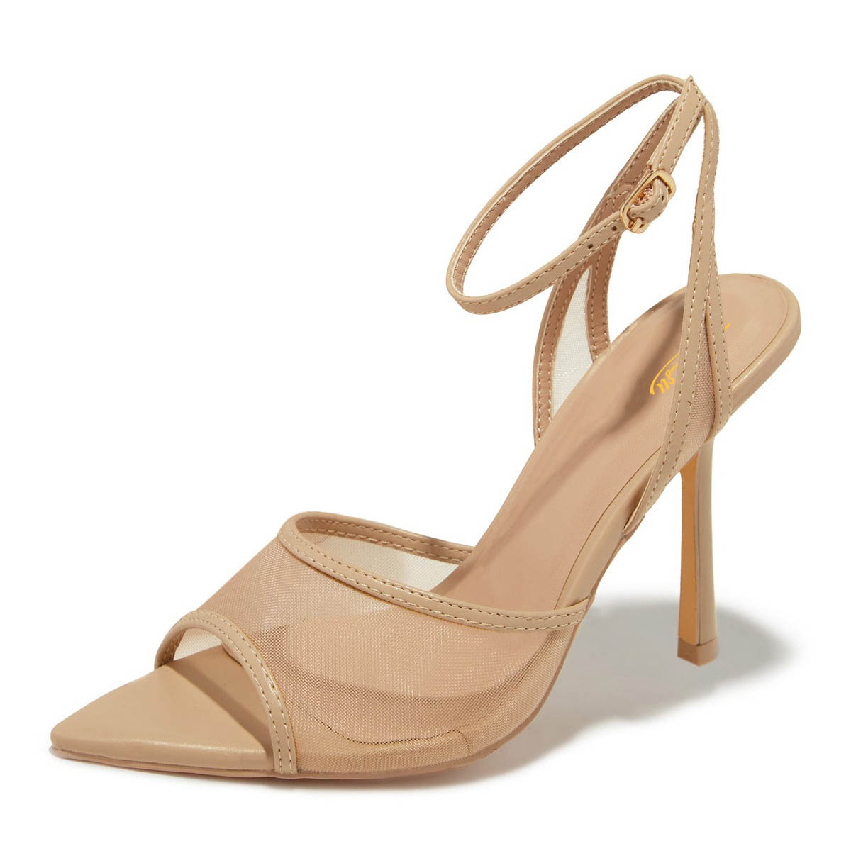 Elegant Nude Mesh Open Toe Buckled Ankle Strap High Heels Sandals