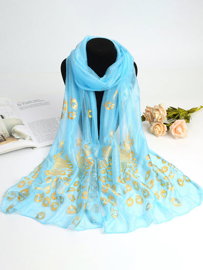 Elegant Plain Peacock Gold Stamping Lightweight Shawl
