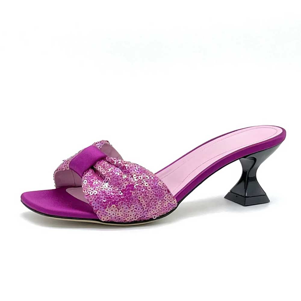 Elegant Purple Square Toe Mid Spool Heel Women's Mules Shoes