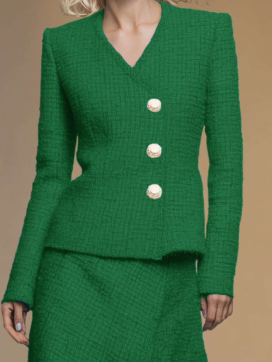 Fashionable And Exquisite Oblique Collar Raw Edge Jacket Irregular Hem Skirt Tweed Set