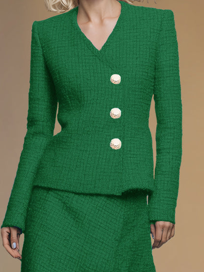 Fashionable And Exquisite Oblique Collar Raw Edge Jacket Irregular Hem Skirt Tweed Set