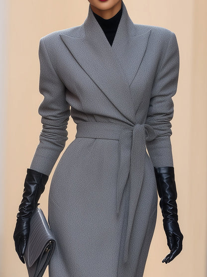 Elegant Grey Belted Wrap Dress
