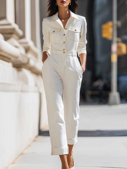 Denim Utility Shirt With Cuffed Trousers Set