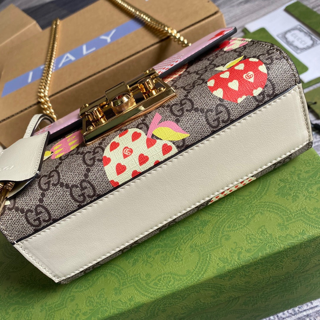gg Padlock Small gg Strawberry Shoulder Bag Beige For Women, Women&#8217;s Bags 7.9in/20cm gg