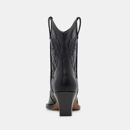 Fashion Pointed Toe Embroidered Ankle Length Cowgirl Boots in Black