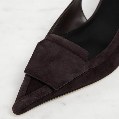 Dark Brown Vegan Suede Pointed Toe Classic Slingback Pumps Heels