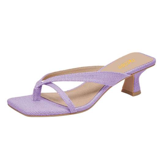 Elegant Purple Square Toe Slip-On Flared Heeled Sandals for Women